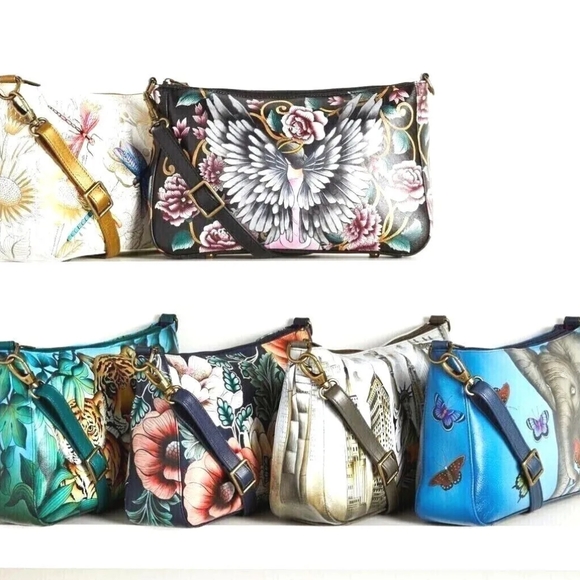 Nwt Anuschka blue Tiger Family Bag Purse painted leather crossbod… - Picture 5 of 5